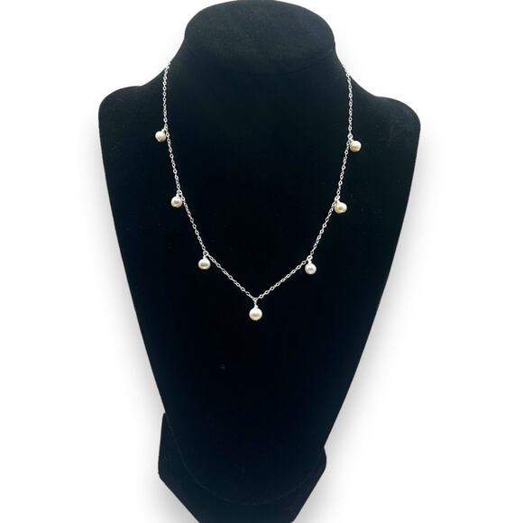 NWT Macy's Cultured Freshwater White Pearl Dangle Necklace Sterling silver NEW - Picture 4 of 10